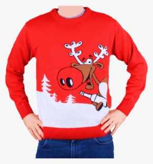 Jersey Navideño Hombre Reno Con Cerveza Rojo Para Navidad - Weihnachtspullover Herren Lustig