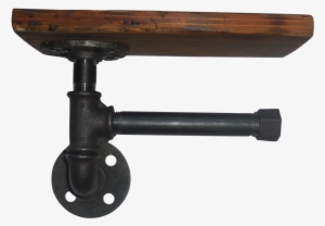 Wood & Pipe Toilet Paper Holder With Shelf - Bathroom