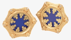 20k Thewa Blue Glass And Diamond Stud Earrings - Earring