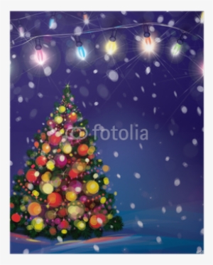 Vector Christmas Tree And Lights Decorations On Snowfall - Merry Christmas Wishes 2018