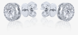 Halo Round Cut Diamond Stud Earrings In 18k White Gold - Silver