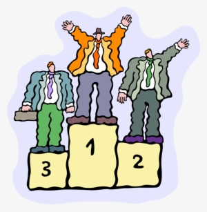 Vector Illustration Of Businessman Winner Stands On - Clip Art Reading