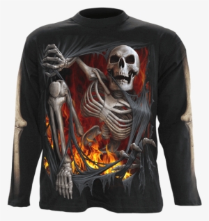 Death Re Ripped Mens Long Sleeve T Shirt - Death Gothic Skull Drawing