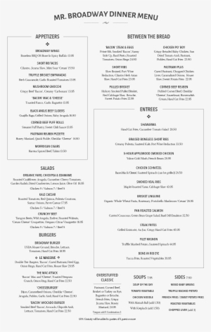 Dine-in Dinner Menu At Mr - Mr. Broadway