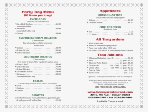 Benny's Restaurant And Tequila Bar - Common Restaurant Menus