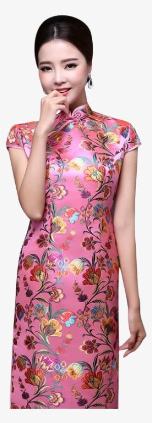 Qh-16190 Floral Brocade Cap Sleeve Mandarin Collar - Dress