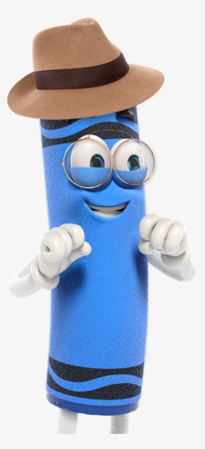 Blue Crayon Cartoon Character In A Brown Hat - Blue Crayon Cartoon