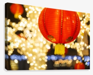 Red And Gold Chinese Lantern With Sparkling White Lights
