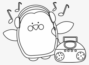 Black And White Penguin Listening To Music Clip Art - Penguin Listening To Music Free
