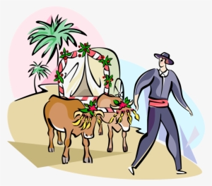 Vector Illustration Of Romeria San Bernabe Bull Cart - Cemetery San Bernabé