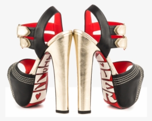 Black And Gold Heels Buckle Ankle Strap Sandals Chunky - Taylorsays "chevy" Heels By (black)