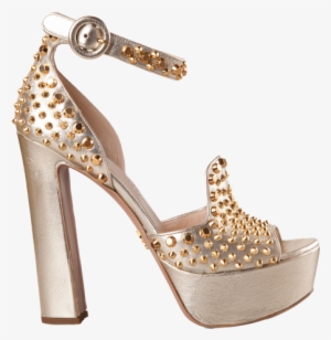 Gold Designer Shoes For Women Chunky Heel Sandals Studded - Sandal Png Sexyshoeswoman