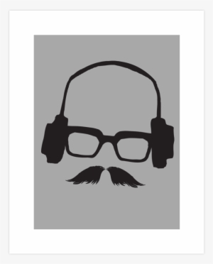 Hipster Mustache Glasses Face With Headphones Art Print