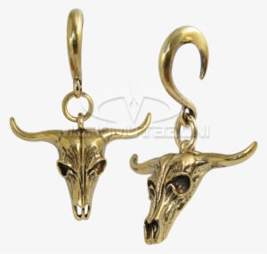 Brass Ear Weight Bull Skull Pendant Ear - Earrings