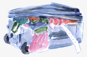 Illustration Of An Overpacked Suitcase, As Seen In - Watercolor Paint