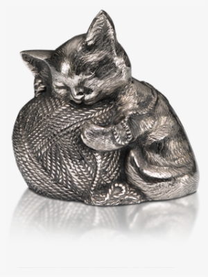Sleeping Kitty Urn With Yarn Ball - Sleeping Kitty Urn With Yarn Ball - Silver