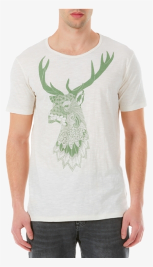 Men's Vintage White Stag Head T Shirt - Polo Shirt