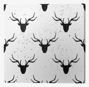 Deer Head Silhouette Seamless Pattern Canvas Print - Reindeer With Ornaments - Tote Bags