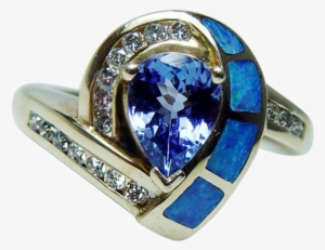 Vintage Tanzanite Opal Inlay Diamond Ring 14k Gold