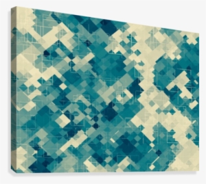 Blue Geometric Square Pixel Pattern Abstract Background - Canvas Print