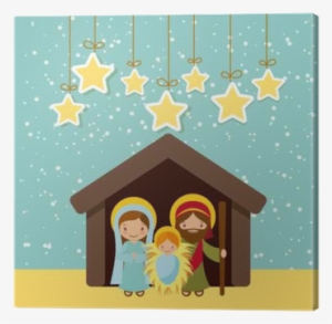 Holy Family Manger Scene And Decorative Stars Hanging - Pesebre De Navidad En Puerta
