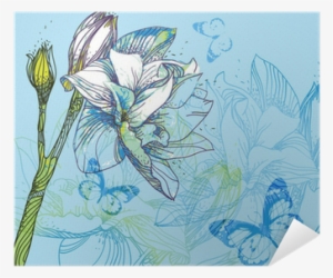 Blue Background With Hand-drawn Flowers Poster • Pixers® - Белые Цветы На Голубом Фоне