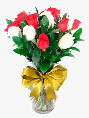 Florero Con 24 Rosas Rojas Y Blancas - Mexico City