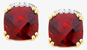 Yellow Gold Garnet And Diamond Set Stud Earrings - Earring