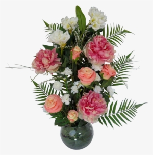 Arreglo Con Base De Vidrio Rosas Y Peonias - Bouquet De 5 Roses Rouges