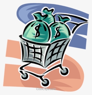 Bolsas De Dinero En Un Carro De La Compra Libres De - Illustration