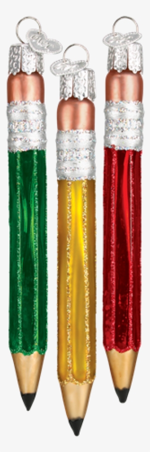 Pencil Ornament Red Green Gold Set Of 3