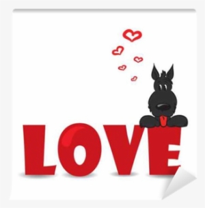 Funny Dog Sitting On The Red Word "love"-vector Illustration - Dog Love Vector