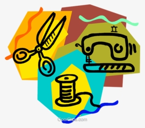 Sewing Machine, Scissors, And Thread Royalty Free Vector