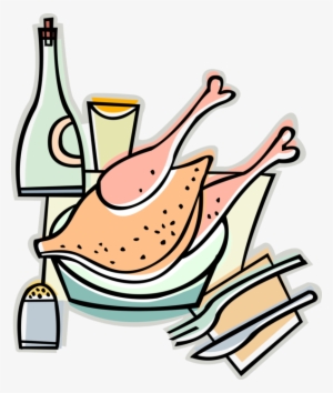 Roast Turkey Dinner With Knife And Fork - Vector Graphics