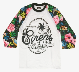 White Body Floral Sleeves Featuring A Vintage Hawaiian - Long-sleeved T-shirt