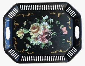Pierced Black Floral Tole Tray - Porcelain