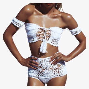 Phoebe Blanc L Sexy Handmade Crochet Off Shoulder Bikini - Bridie Off The Shoulder Top Andi Bagus