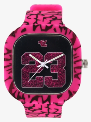 23 Pink Elephant Print Black Face Pink Elephant Band - Analog Watch