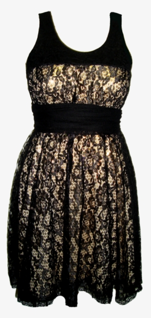Vestido De Renda Preta Com Forro Dourado