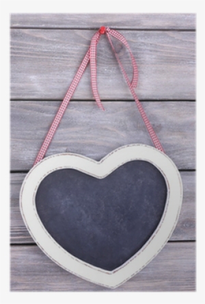 Heart Shaped Chalkboard On Wooden Background Poster - Heart