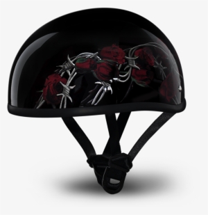 T Skull Cap Motorcycle Helmet With Barbed Roses - Daytona Helmets D.o.t Skull Cap Motorcycle Helmet