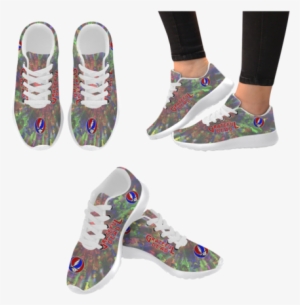 Grateful Dead Skull Sneakers - Golden Retriever Halloween White Sneakers For Women