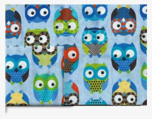 Large Blue Owl Print Cotton Fabric