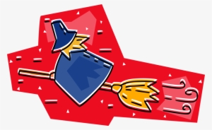 Vector Illustration Of Halloween Sorceress Witch Riding - Clip Art