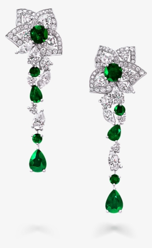 A Pair Of Graff Peony Motif Emerald And Diamond Drop - Graff Diamonds