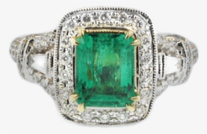 18k White Gold Antique Halow Green Emerald Gemstone - Emerald