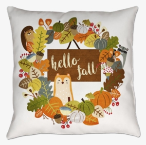1818 "hello Fall Wreath" Cotton Twill Pillow - Cotton
