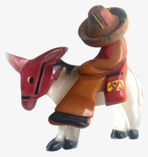 Bakelite Mexican Man On A Lucite Donkey Brooch - Man
