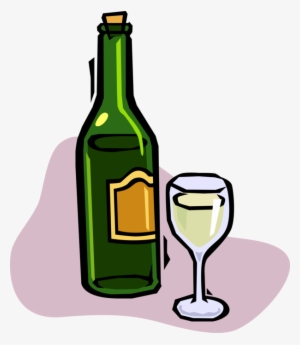 Vector Illustration Of Bottle Of White Wine With Glass - Flasche Wein Clipart
