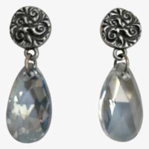 Silver Flower Blue Crystal Earrings - Earrings
